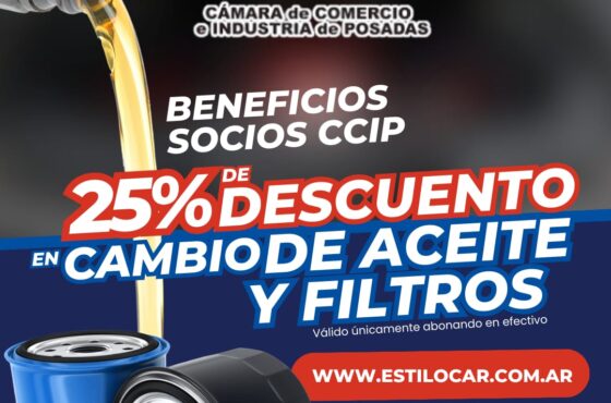 Descuento exclusivo para socios de la CCIP: Cambio de aceite y filtros