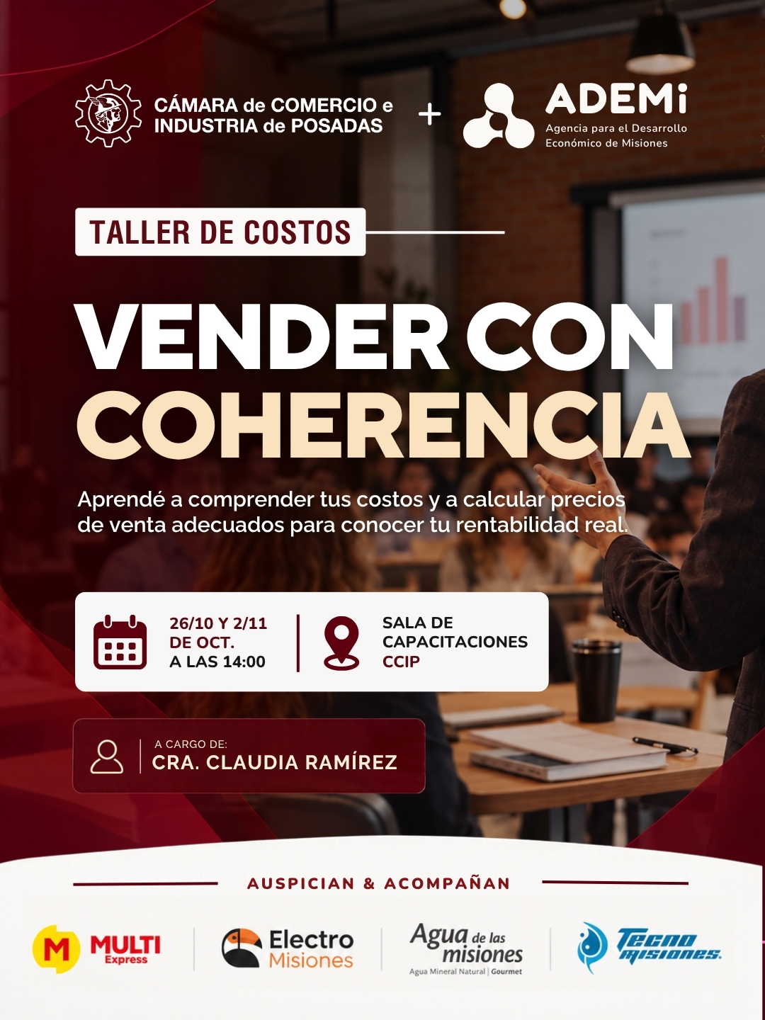 Flyer del Taller de Costos y Precios: Vender con coherencia – CCIP y ADEMI